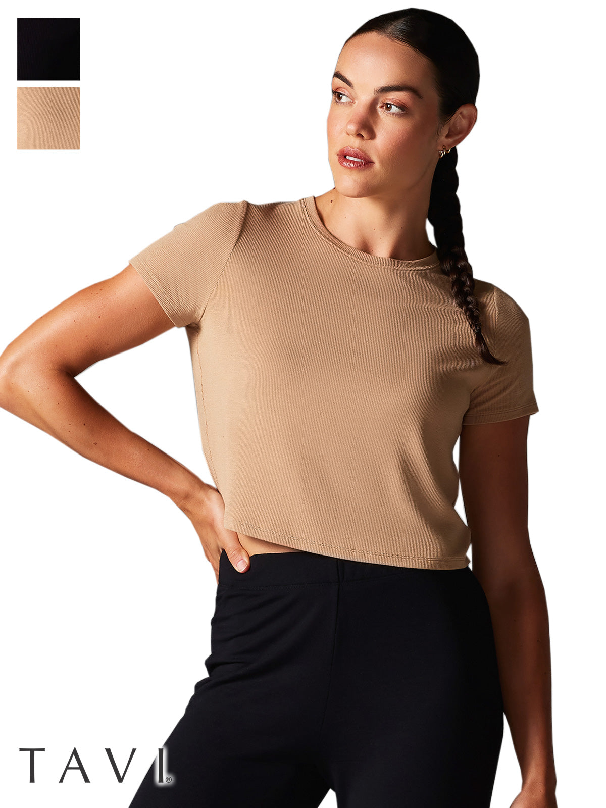 SALE][TAVI] リブTシャツ Ribbed Tee／ ヨガ トップス ピラティス