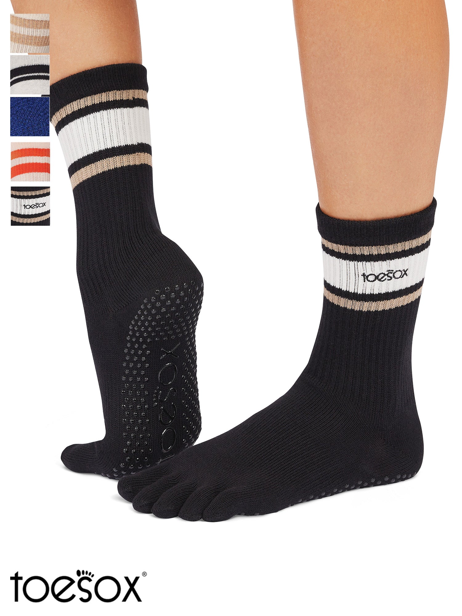 ToeSox] ヨガ ピラティス 滑り止め付 靴下 5本指 クルー丈 Crew