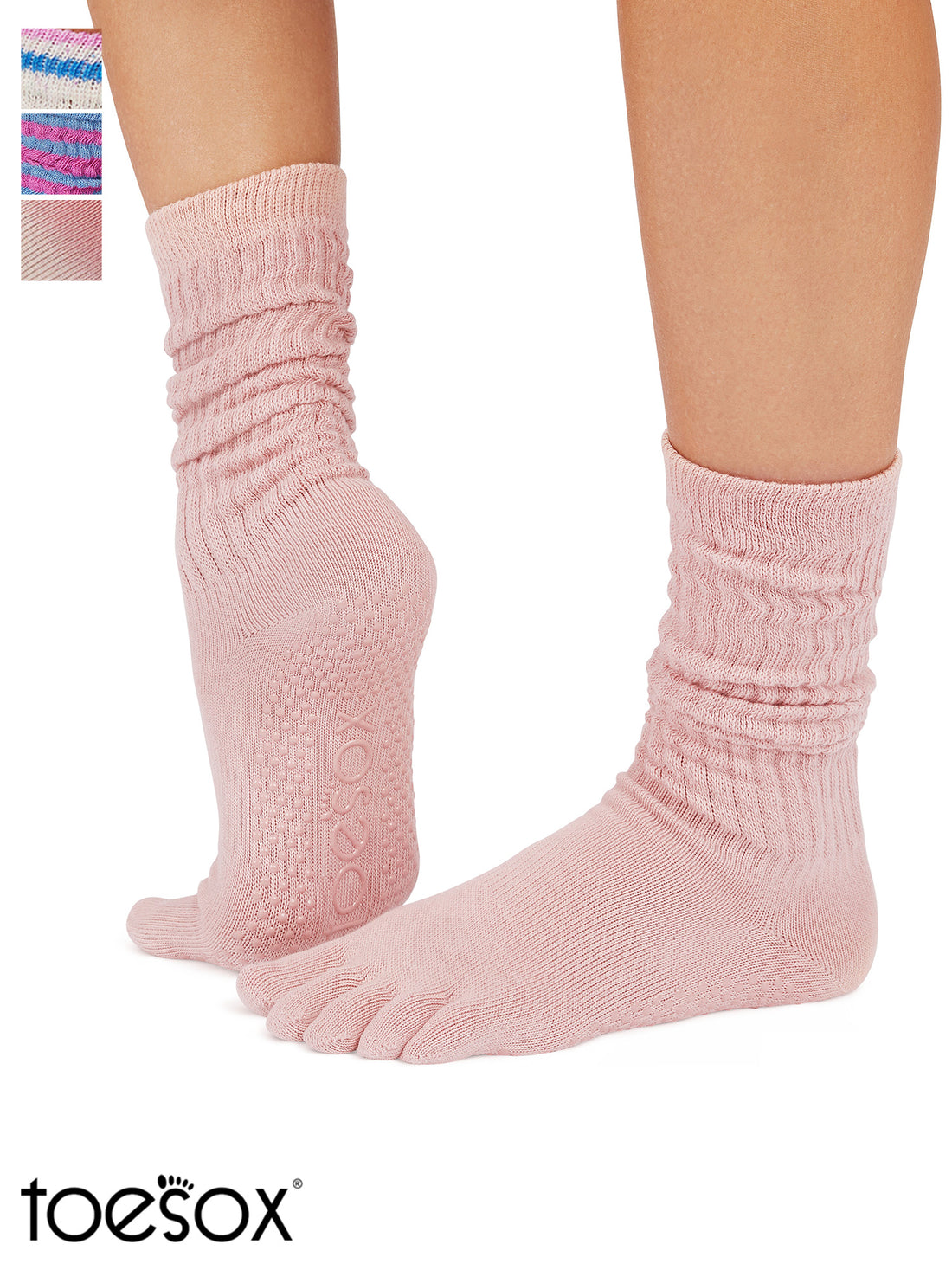 [ToeSox] Slouch (Full-Toe) Grip Socks / Yoga Pilates Socks with Anti-Slip Crew Length 24FW