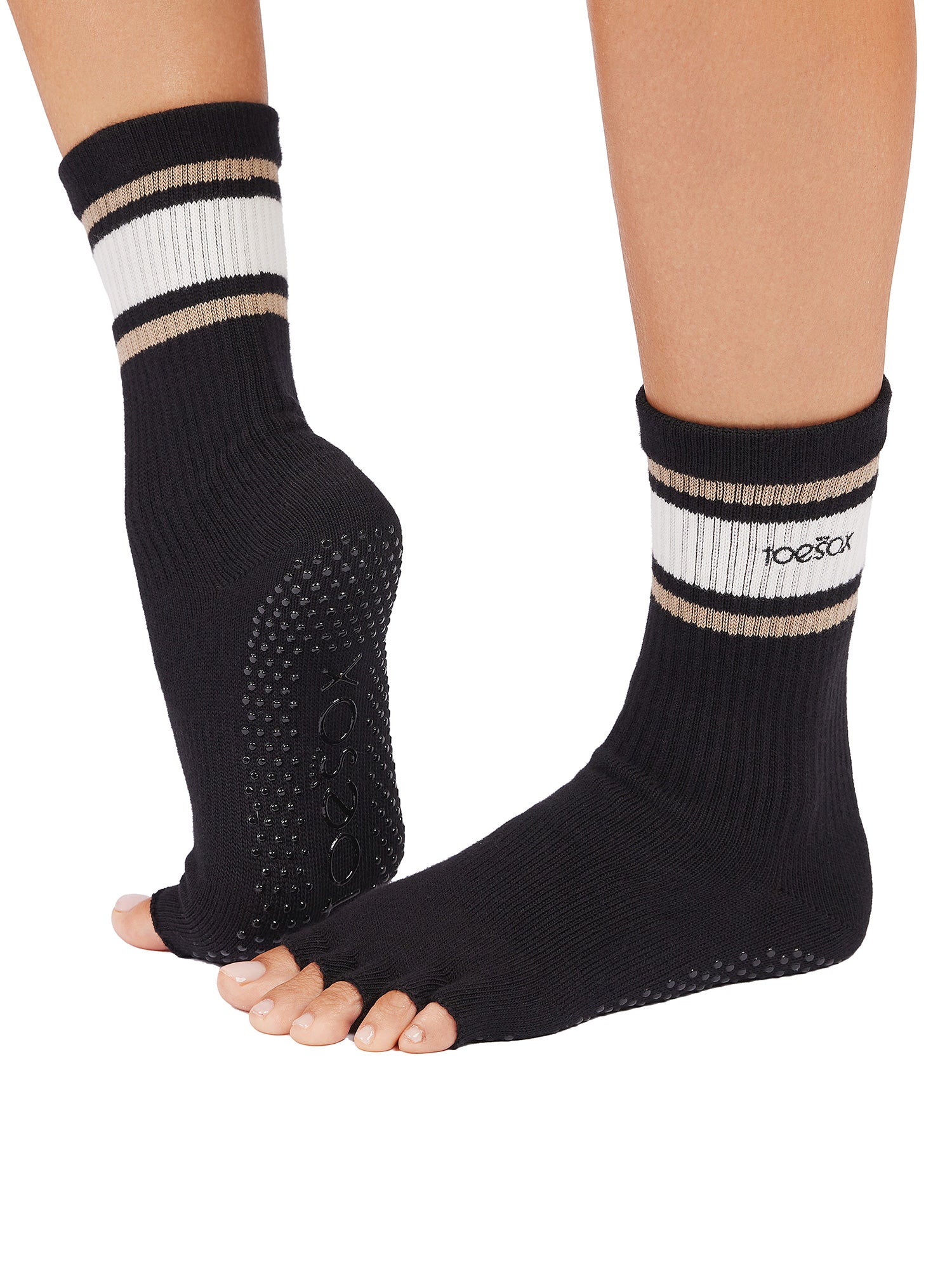 [ToeSox] Crew クルー（Half-Toe／つま先なし） グリップ ソックス／ ヨガ ピラティス 滑り止め付 靴下 クルー丈 25FW_D1