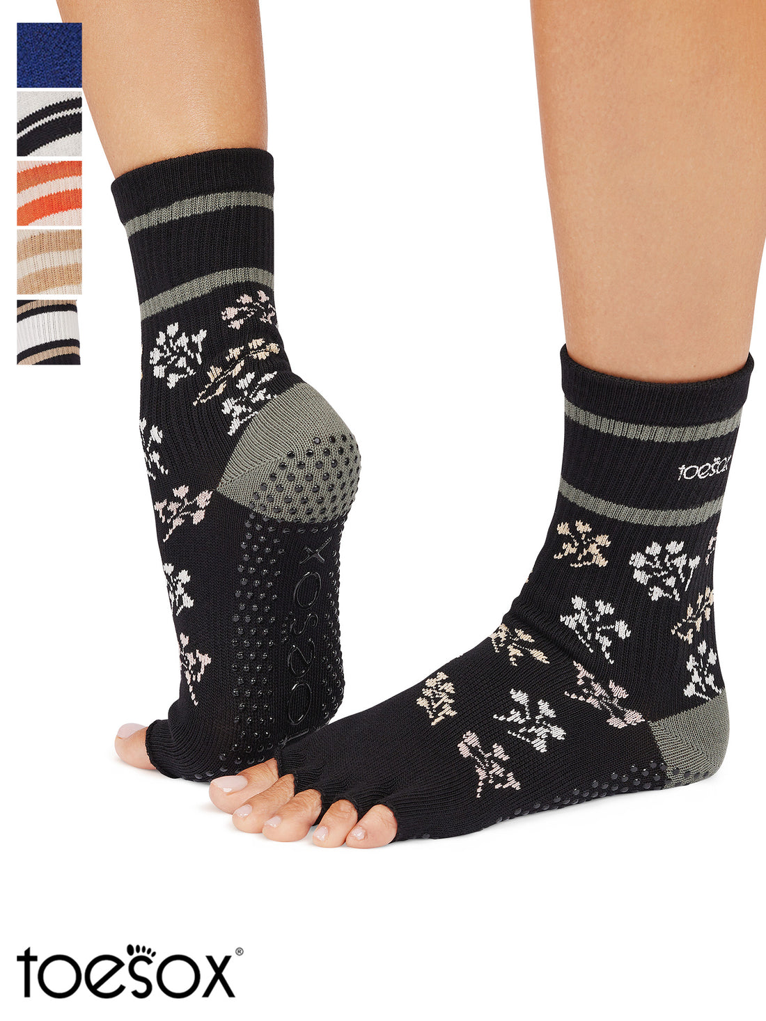 [ToeSox] Crew クルー（Half-Toe／つま先なし） グリップ ソックス／ ヨガ ピラティス 滑り止め付 靴下 クルー丈 25FW_D2