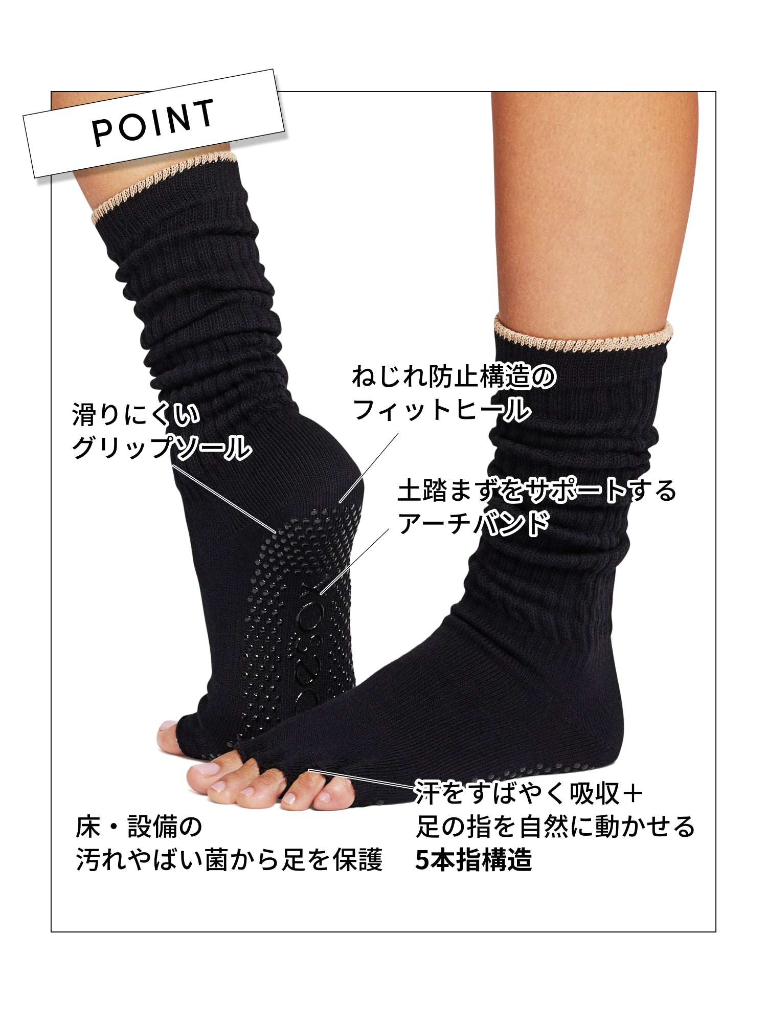 [ToeSox] Slouch (Half Toe) Grip Socks / Yoga Pilates Socks with Anti-Slip  Crew Length 24FW